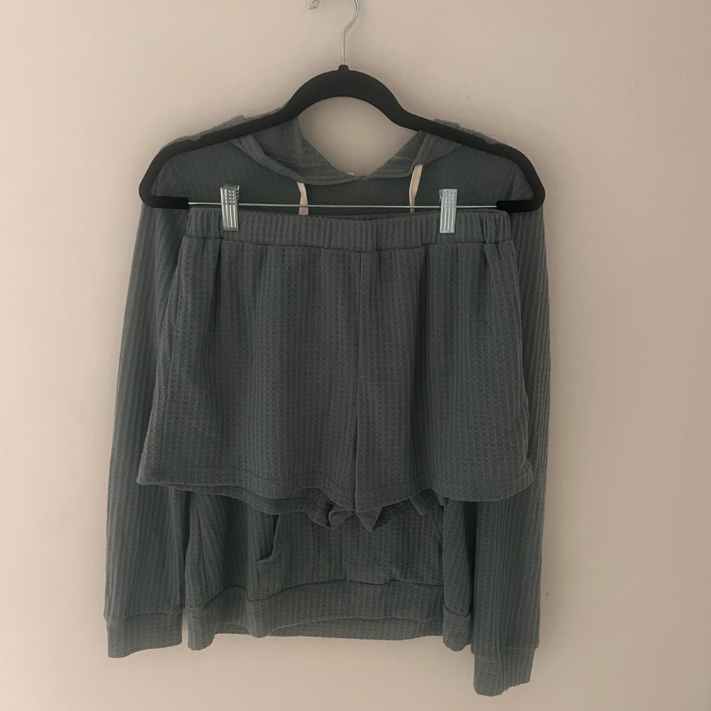 Size Medium Cotton Sweatshirt And Short PJ Set